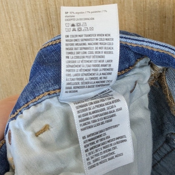 American Eagle Super Stretch High Rise Button Fly Distressed Denim Shorts Blue 6 - Picture 5 of 9